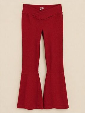 Red Ribbed Flare Leggings High Waist V-Waist Asian Size L - FITS LIKE XS